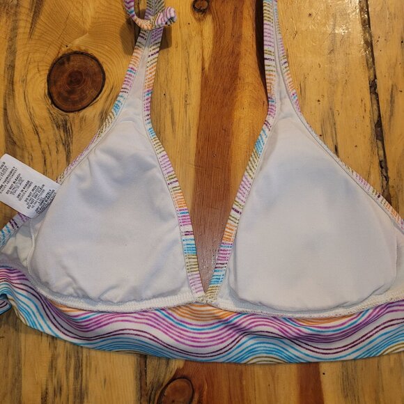 Roxy Women's Medium Rainbow Stripe Halter Bikini Top Triangle Cups Back Logo - Picture 10 of 10